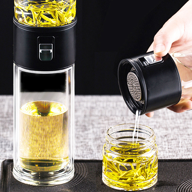 茶水分離高硼硅雙層玻璃杯