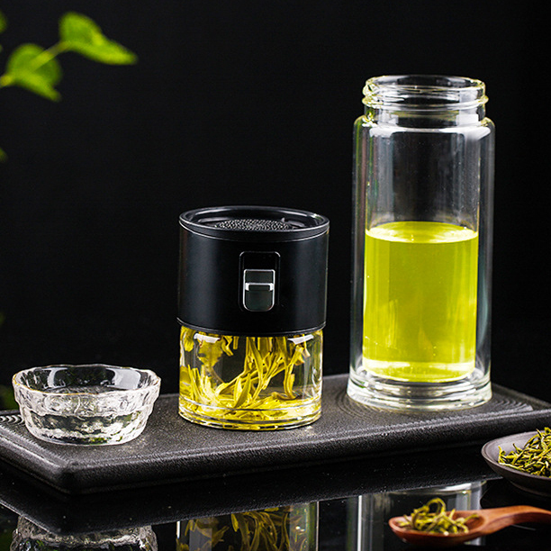 茶水分離高硼硅雙層玻璃杯