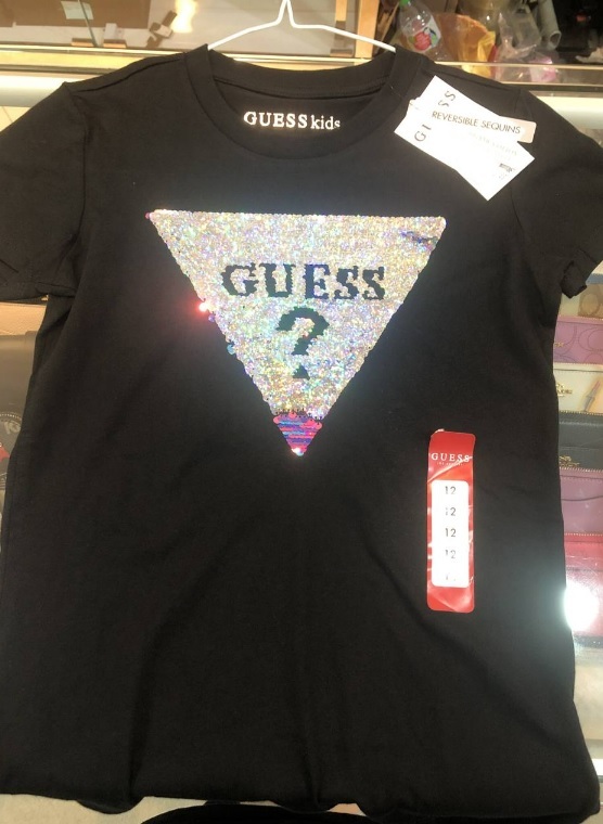 [S] GUESS BEATRIX SEQUIN FLIP TEE,JET BLACK, J1GIA2K8HM0-JBLK [FINAL SALE] (SGU93)