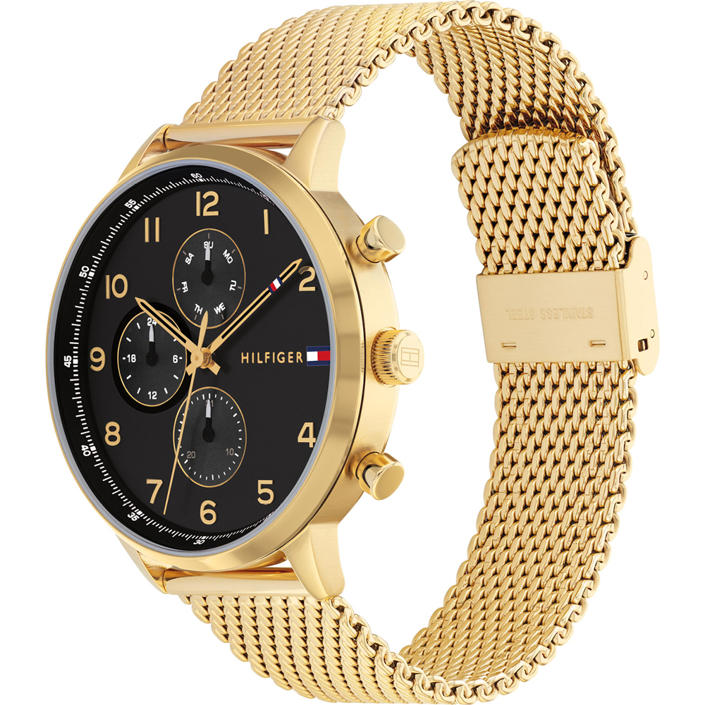 萬年鐘錶 - Tommy Hilfiger  全金色黑面米蘭錶帶時尚三眼男錶   1791989  錶徑44MM