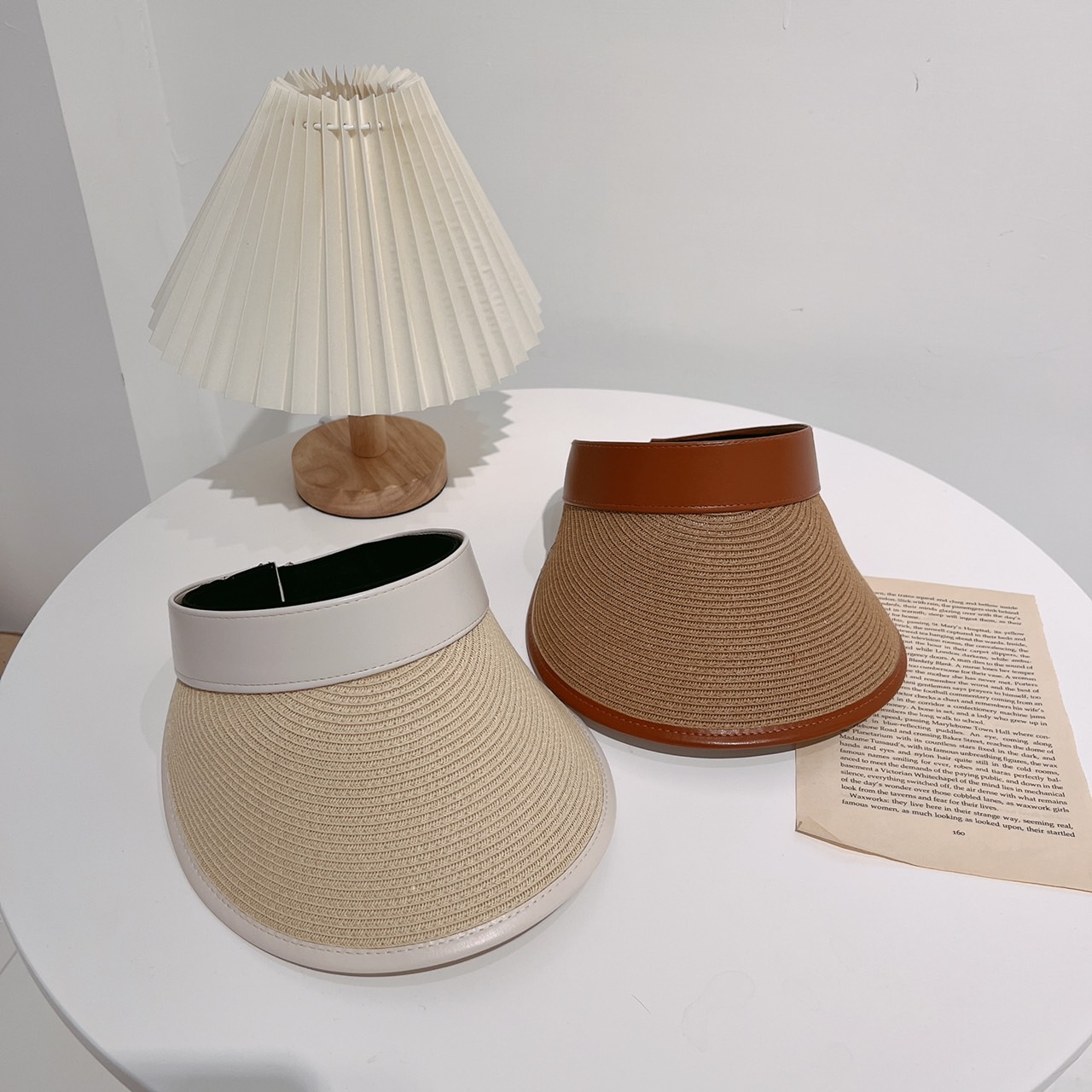 皮革滾邊簡約太陽帽/兩色