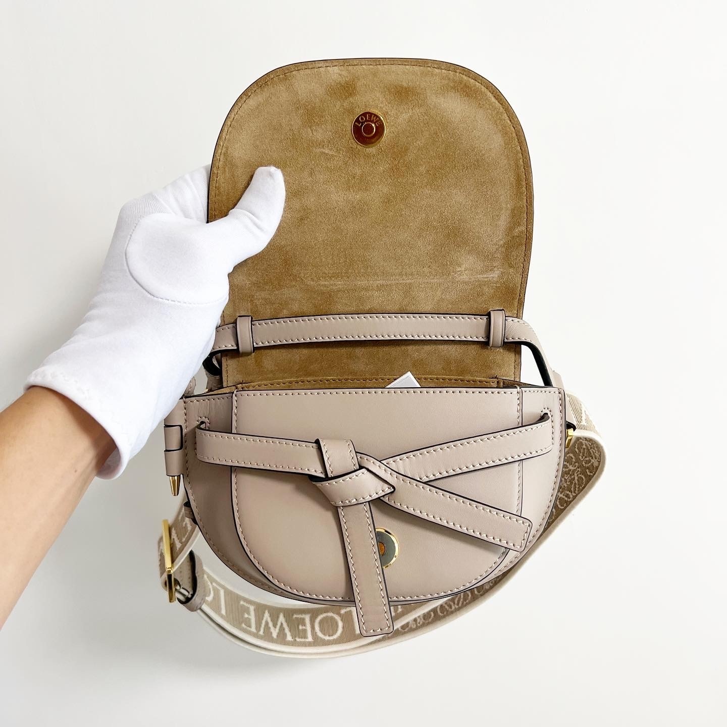 LOEWE Mini Gate Dual bag in soft calfskin and jacquard (Sand)
