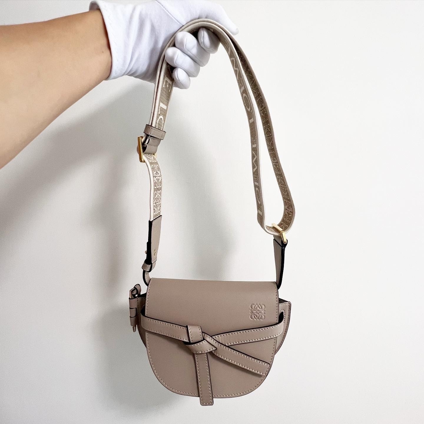 LOEWE Mini Gate Dual bag in soft calfskin and jacquard (Sand)