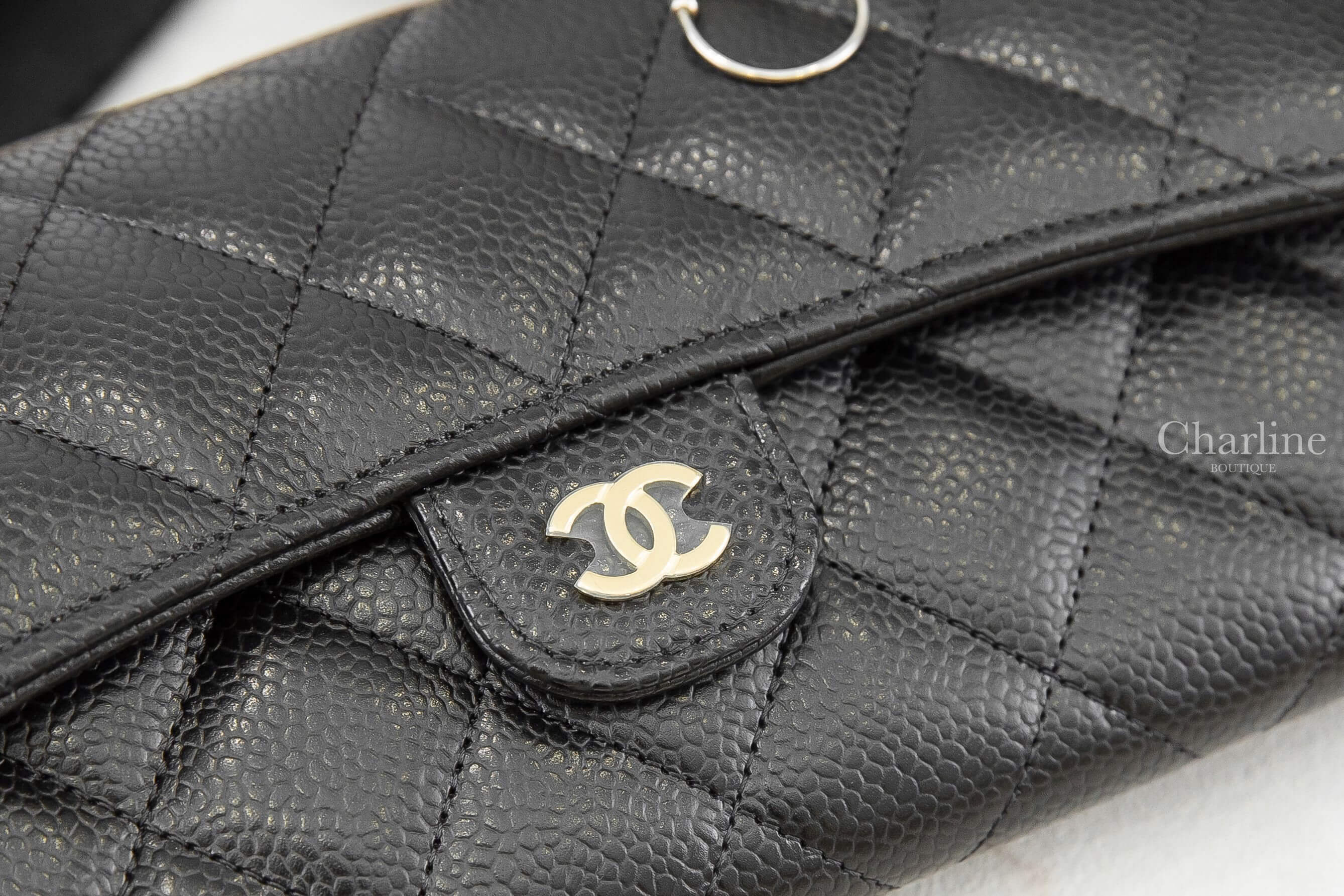 Chanel Classic Long Flap Wallet 黑色金CC酒紅內裡荔枝菱格紋前釦式長夾