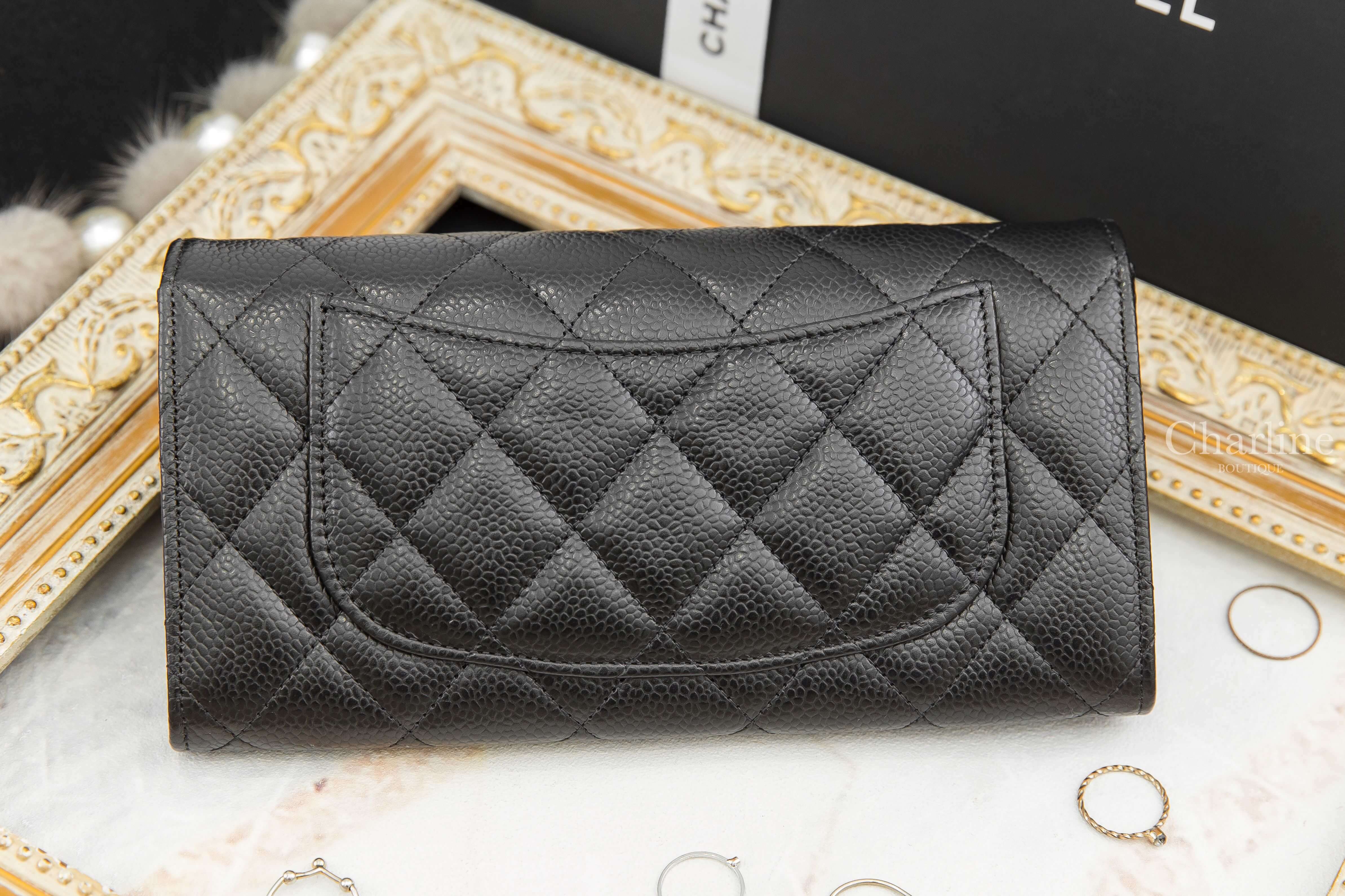 Chanel Wallet 黑色金CC荔枝菱格紋前釦式長夾-Charline Boutique 精品代購
