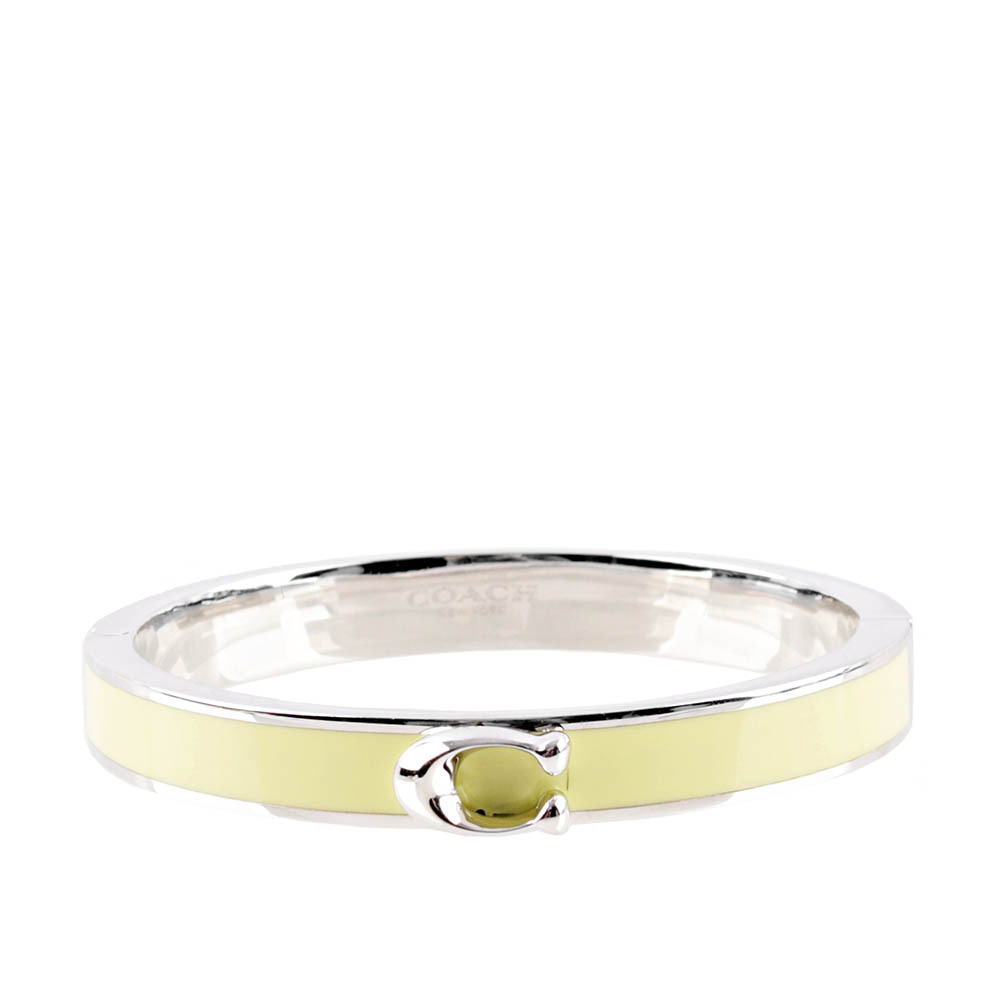 【COACH】C Logo 釦式不可調手環(銀色/淺萊姆綠)
