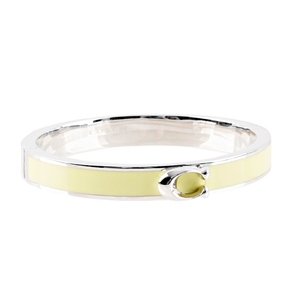 【COACH】C Logo 釦式不可調手環(銀色/淺萊姆綠)