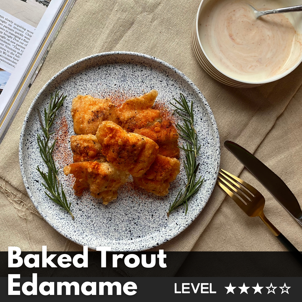 【薑汁啤酒炸鱒魚 優格拌哈里薩辣醬】食譜食材箱