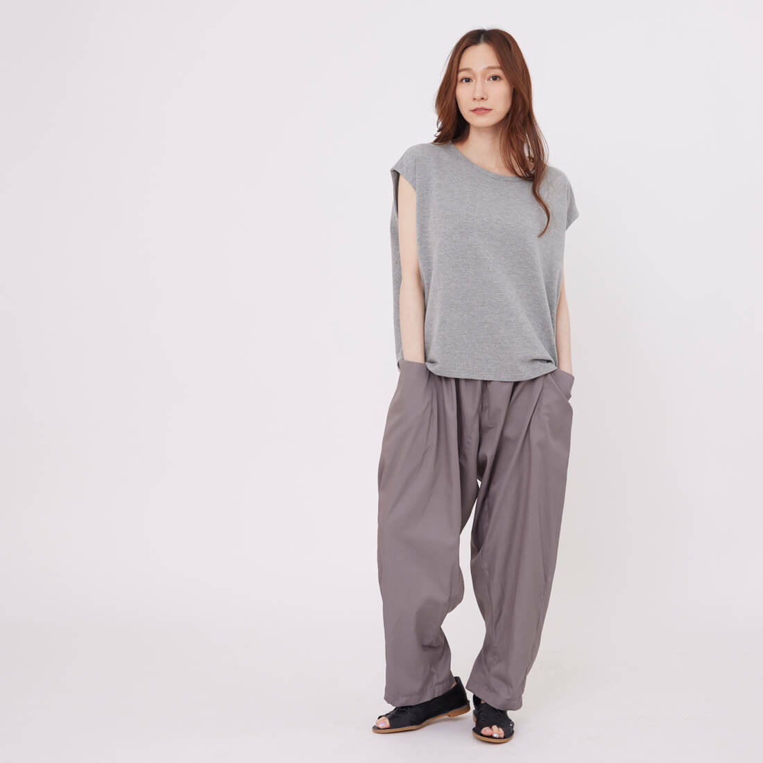 Alen大口袋鬆緊哈倫褲/岩灰