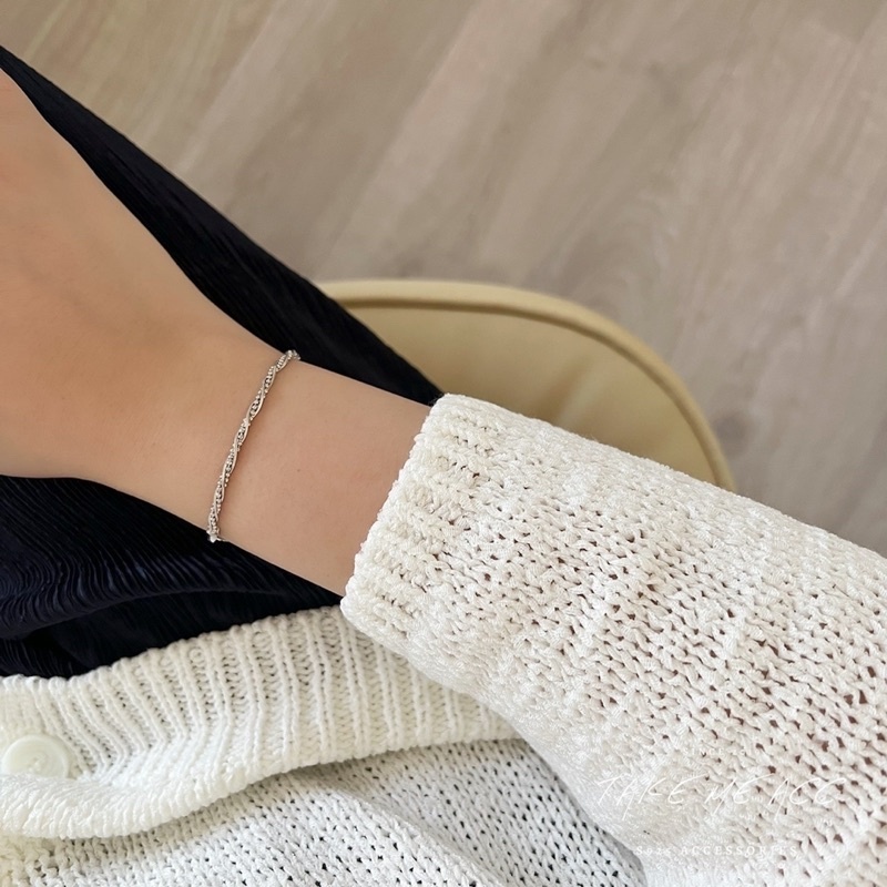 實品也是很美的麻花手鍊｜純銀手鍊