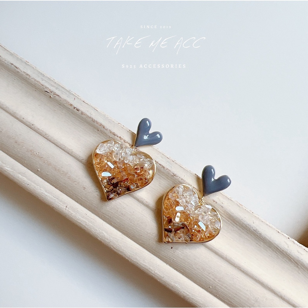 愛心小碎石｜純銀耳環