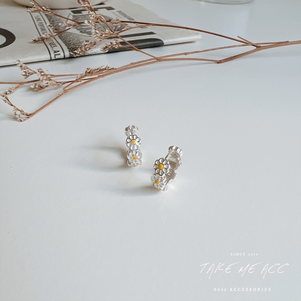 小雛菊圈圈｜全純銀耳環