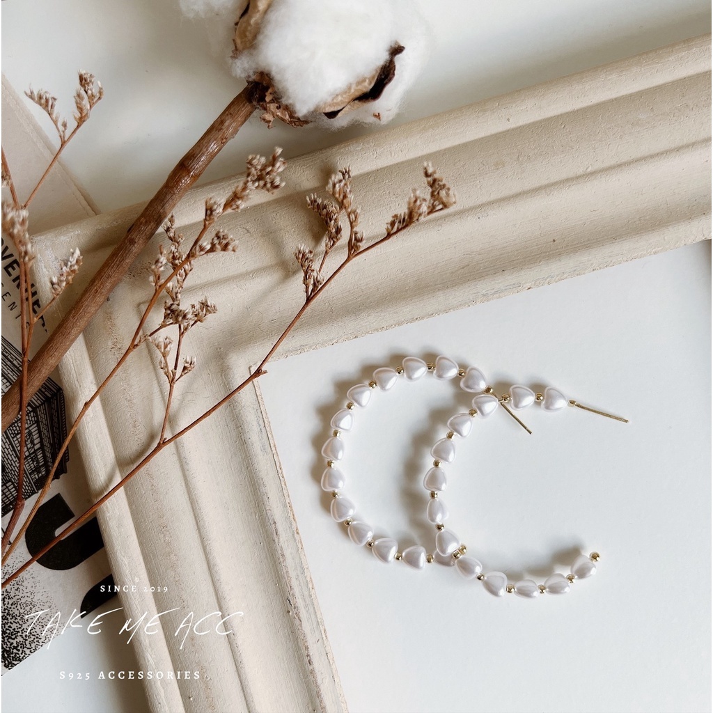 愛心珍珠圈圈｜純銀耳環