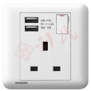 西門子 DELTA®seata 13A單位開關插座(帶USB插座)(白/銀)