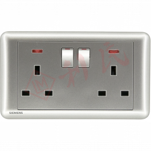 西門子 DELTA®seata 13A 雙位開關插座(帶霓虹燈指示器) (白/銀)