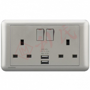 西門子 DELTA®seata 13A雙位開關插座 (帶USB插頭)(白/銀)