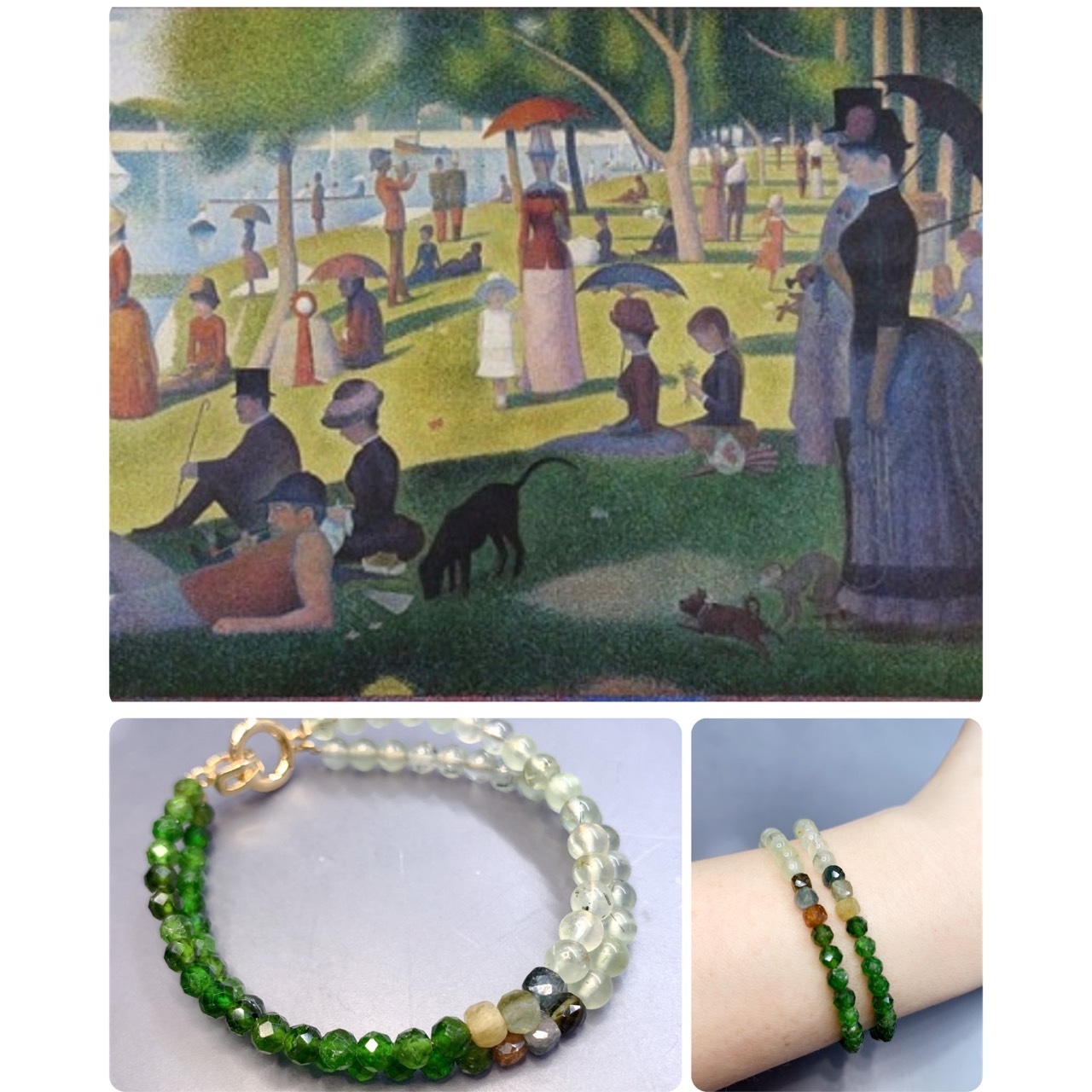 世界名畫系列_秀拉大碗島的星期天丨事業與療癒力丨綠透輝石、葡萄石、碧璽