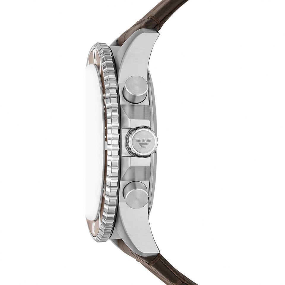 萬年鐘錶 - ARMANI  亞曼尼  精品腕錶  巧克力熊貓三眼皮革男錶  AR11486   錶徑43MM