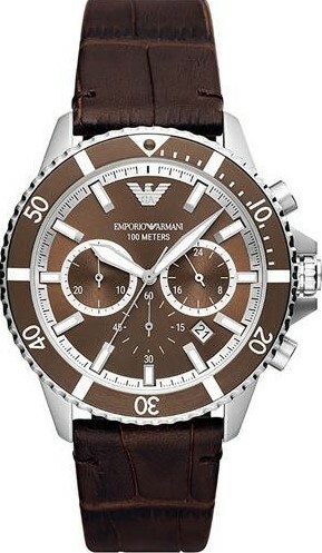 萬年鐘錶 - ARMANI  亞曼尼  精品腕錶  巧克力熊貓三眼皮革男錶  AR11486   錶徑43MM