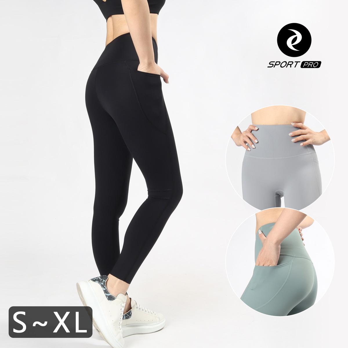 萊卡高腰蜜臀口袋無尷尬線九分瑜珈/運動機能褲*