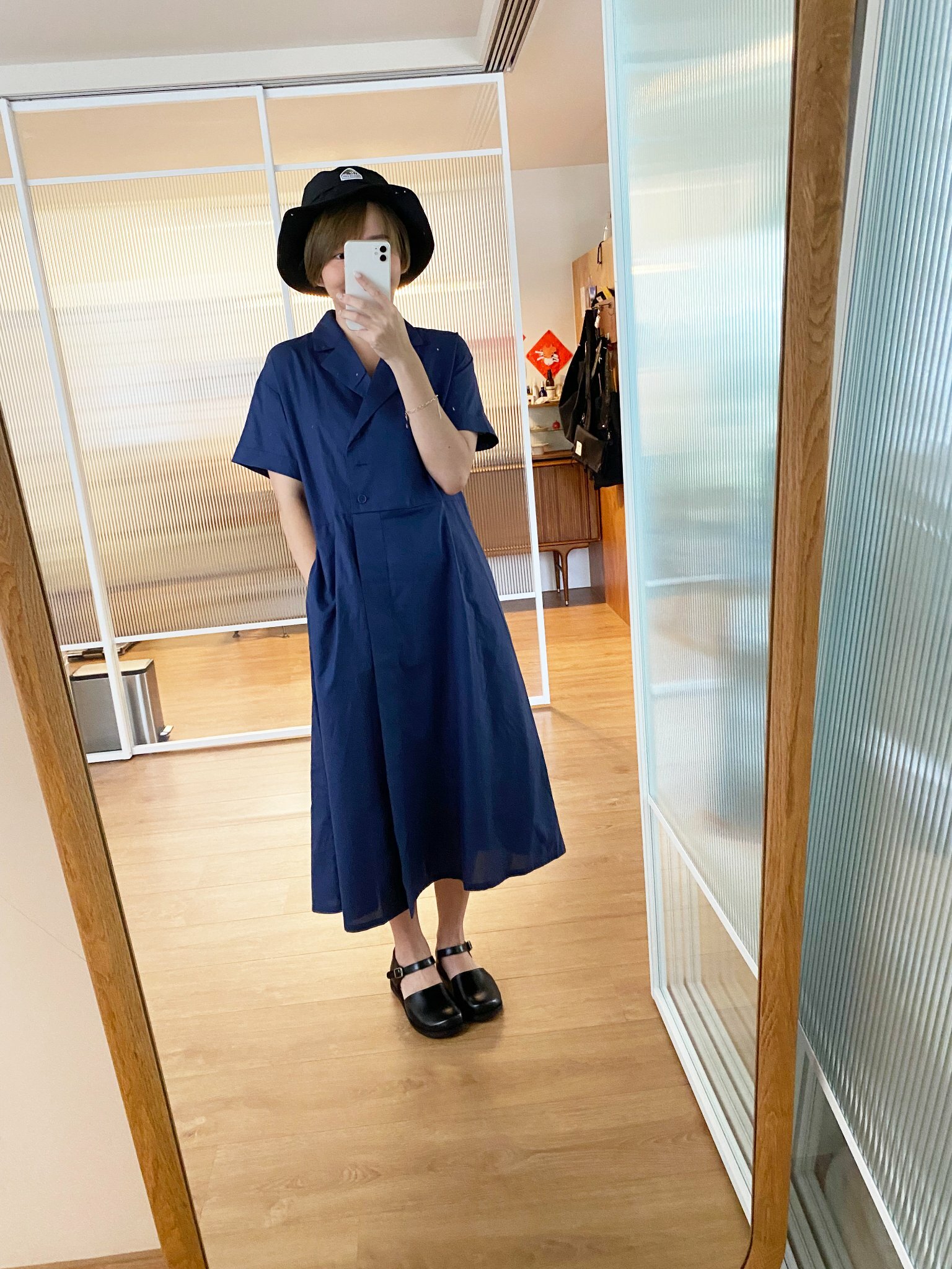 植染舒爽開襟洋裝-藍草