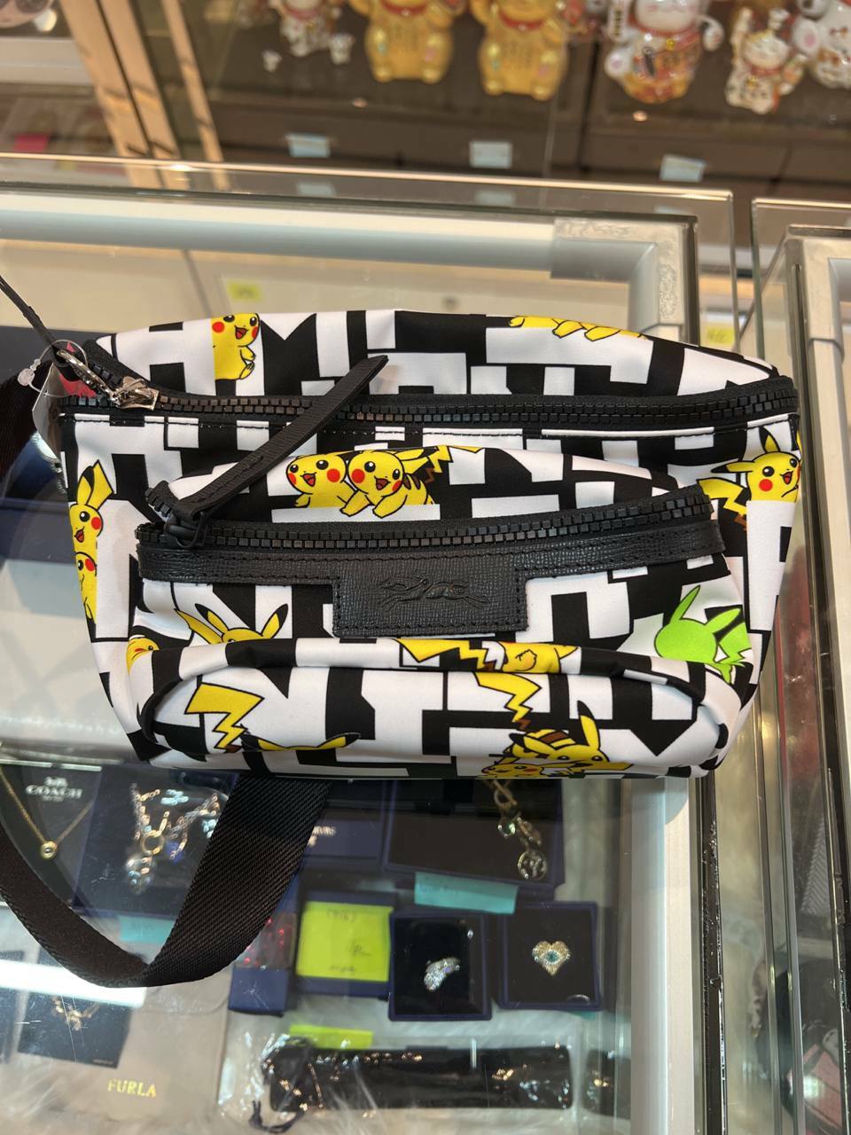 [S] LONGCHAMP LE PLIAGE PIKACHU PRINT NYLON BELT BAG,BLACK/WHITE, 3597922031061 (SLC41)