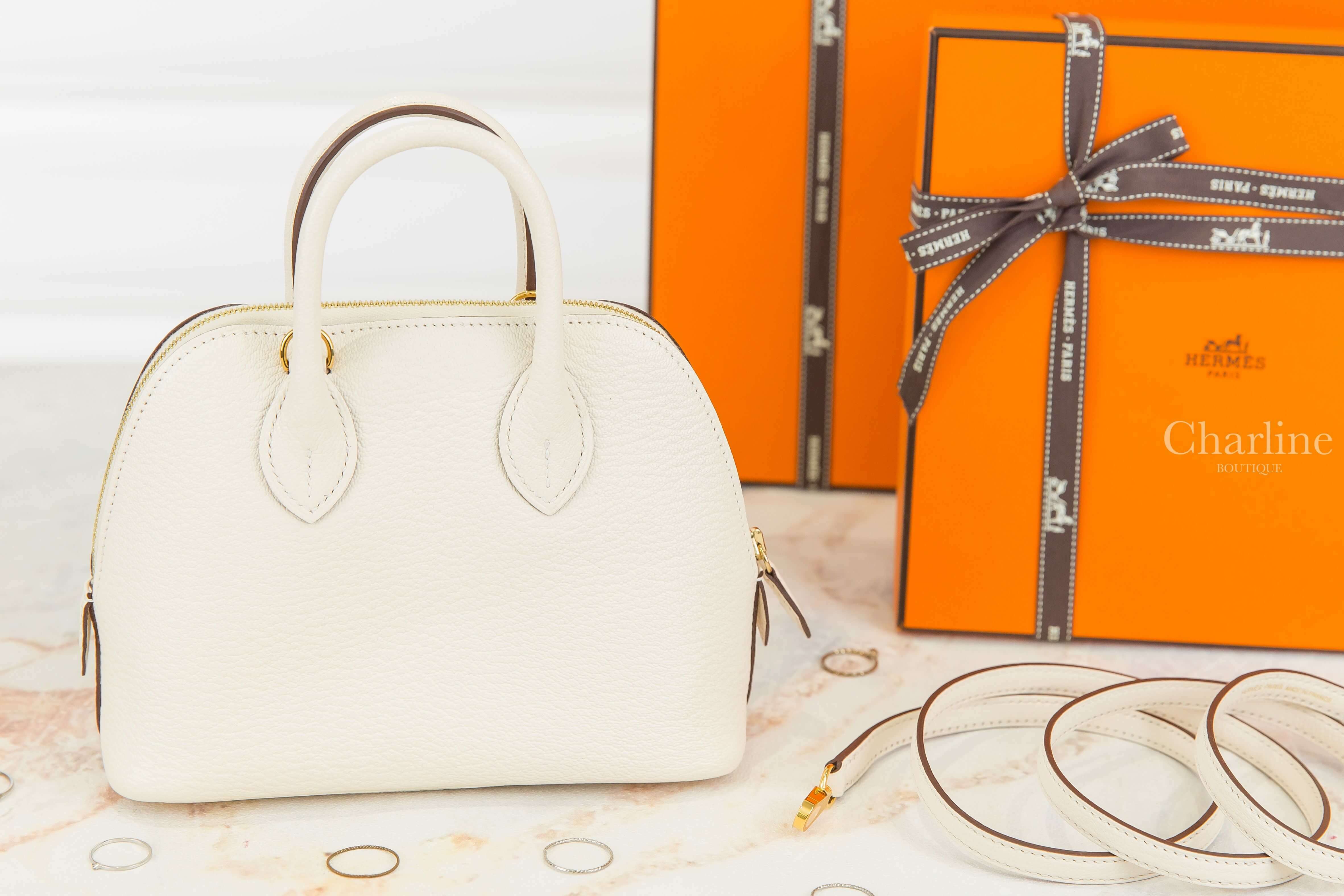 Hermès Bolide 1923 Mini I2 Nata Chevre Mysore U刻奶油白金釦迷你手提肩背包-Charline Boutique 精品代購