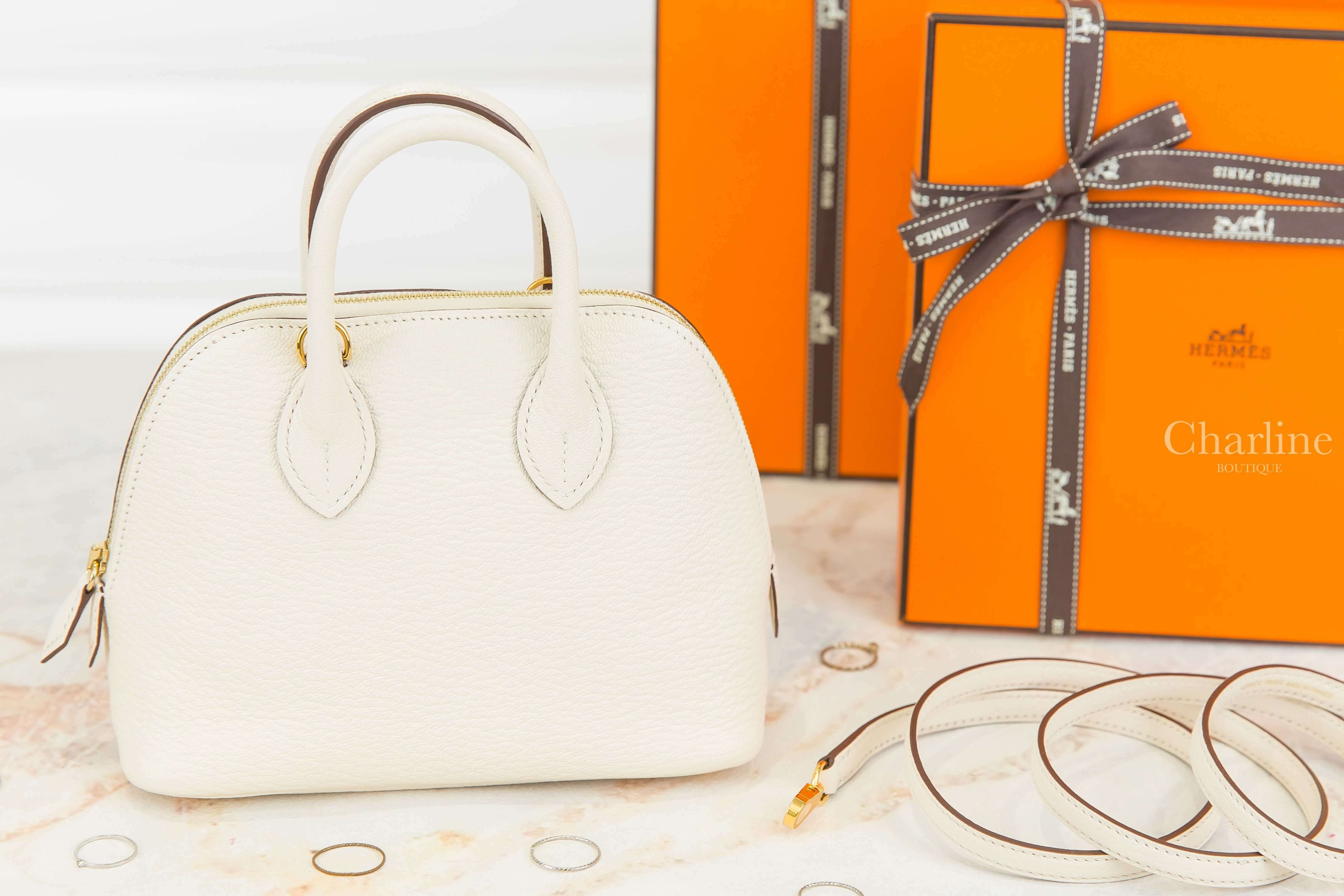 Hermès Bolide 1923 Mini I2 Nata Chevre Mysore U刻奶油白金釦迷你手提肩背包-Charline Boutique 精品代購