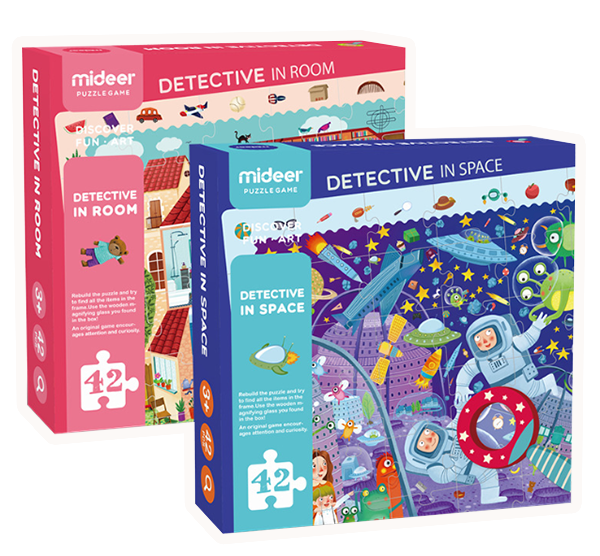 Mideer太空探索大塊卡通紙質拼圖配放大鏡 542188