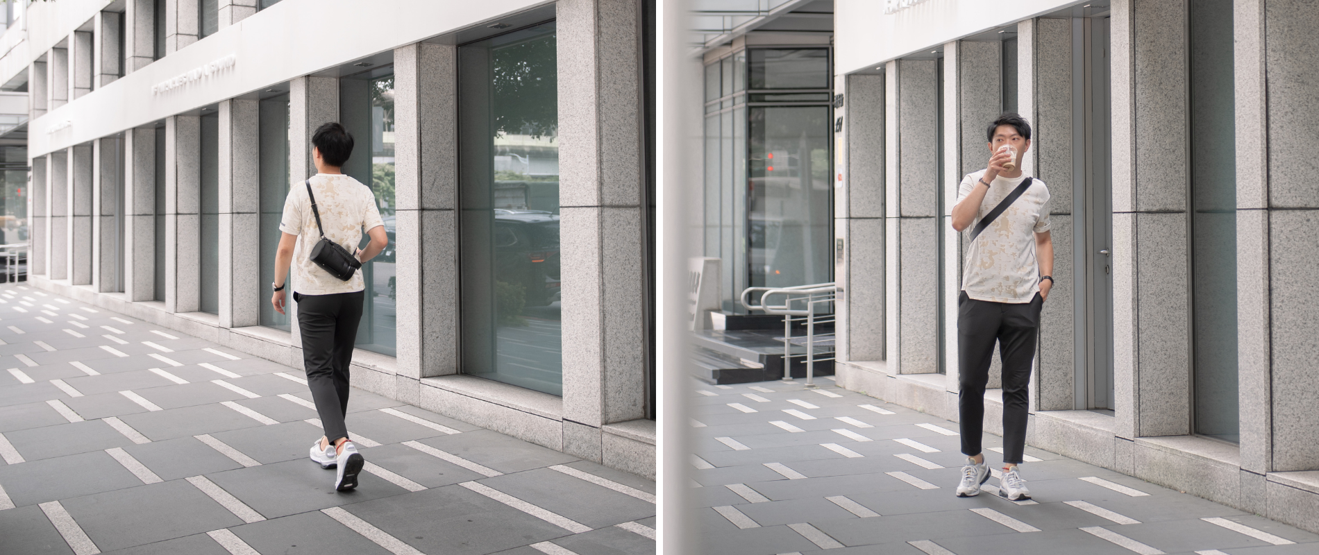 男生的休閒裝扮 Tshirt 搭配超彈西裝褲