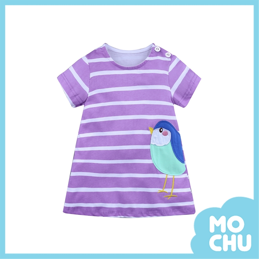 小雞貼布條紋連身裙