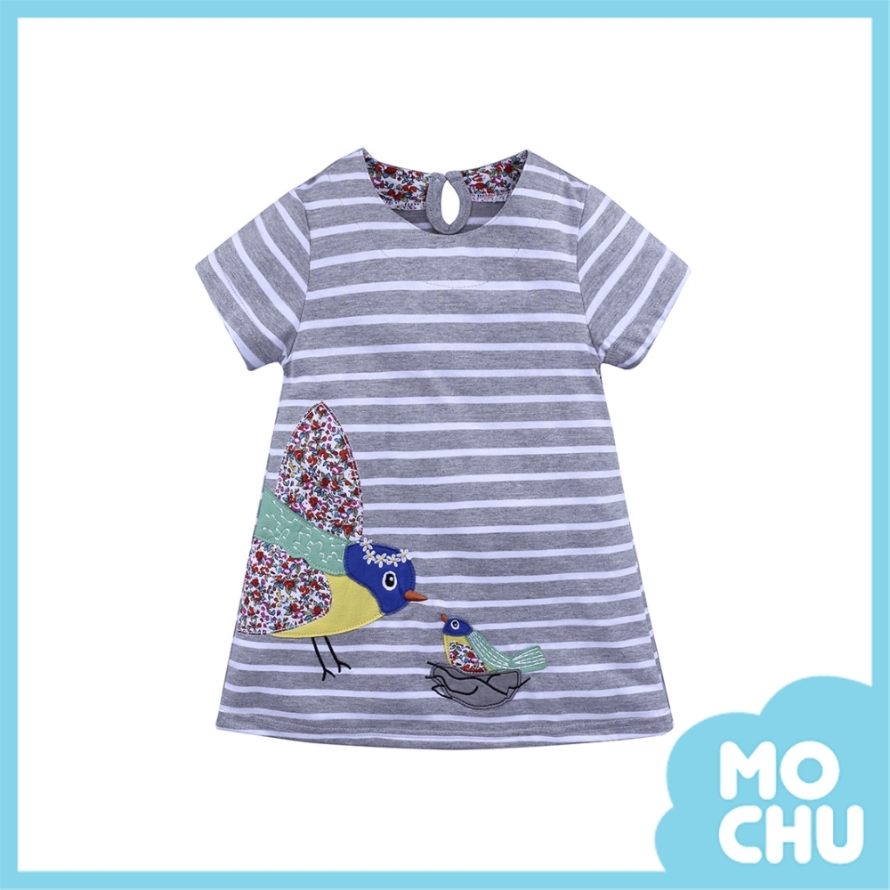 花花鳥貼布條紋連身裙