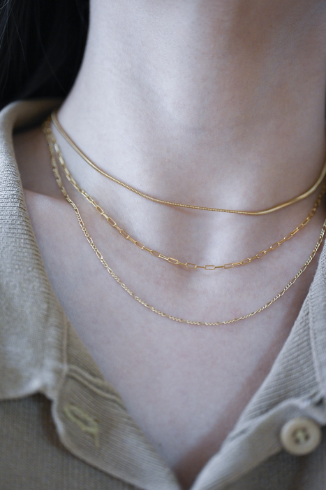 18K 1mm Figaro Plain Necklace