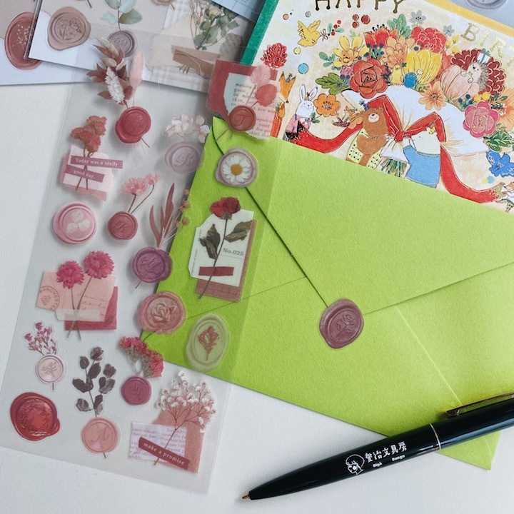 酒紅 植物封蠟貼紙 啞光透明PET｜日本Mind Wave