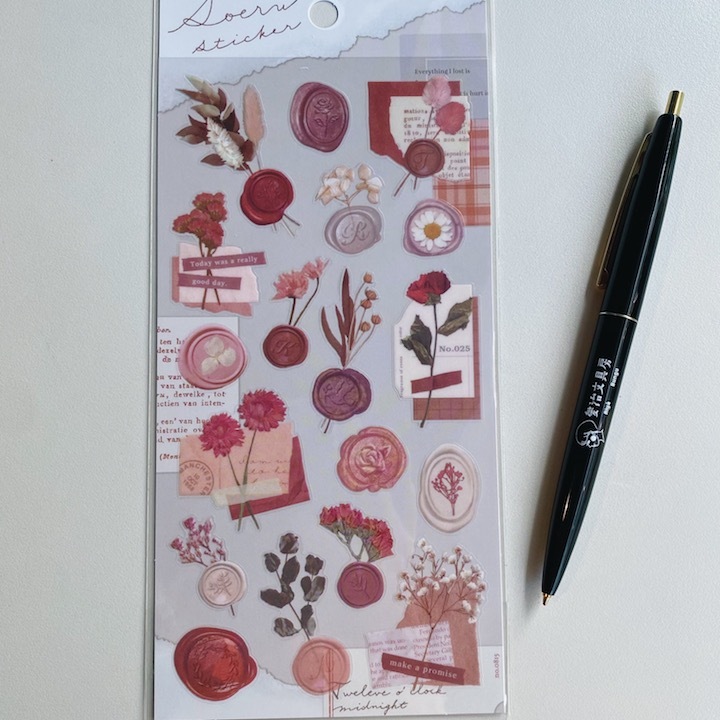 酒紅 植物封蠟貼紙 啞光透明PET｜日本Mind Wave