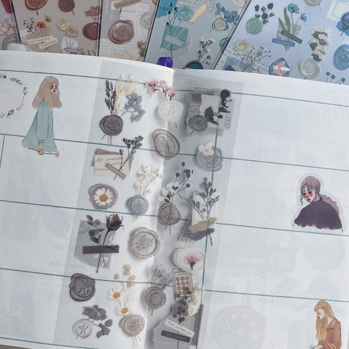 灰色 植物封蠟貼紙 啞光透明PET｜日本Mind Wave