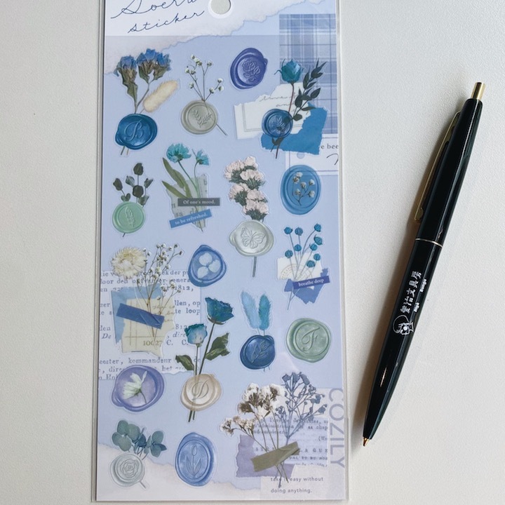 藍色 植物封蠟貼紙 啞光透明PET｜日本Mind Wave