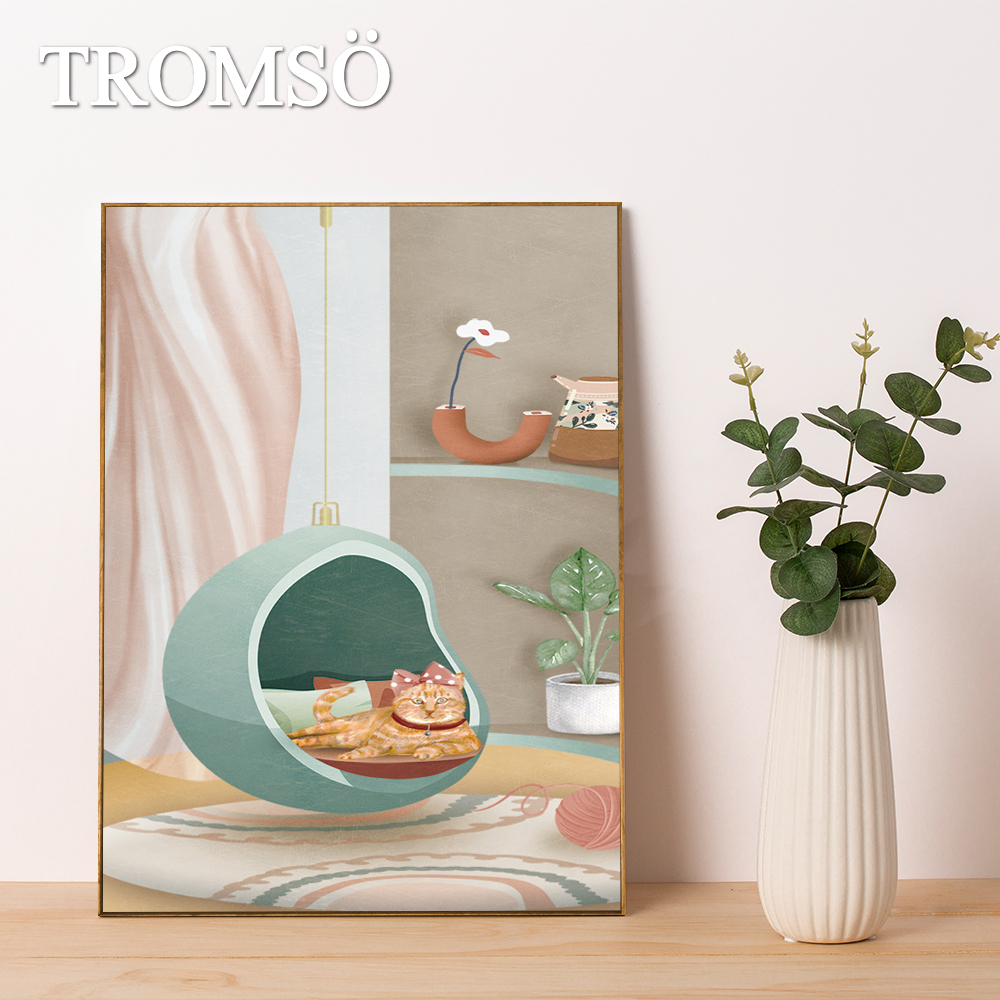 北歐生活版畫有框畫29X39-公主小貓WA192