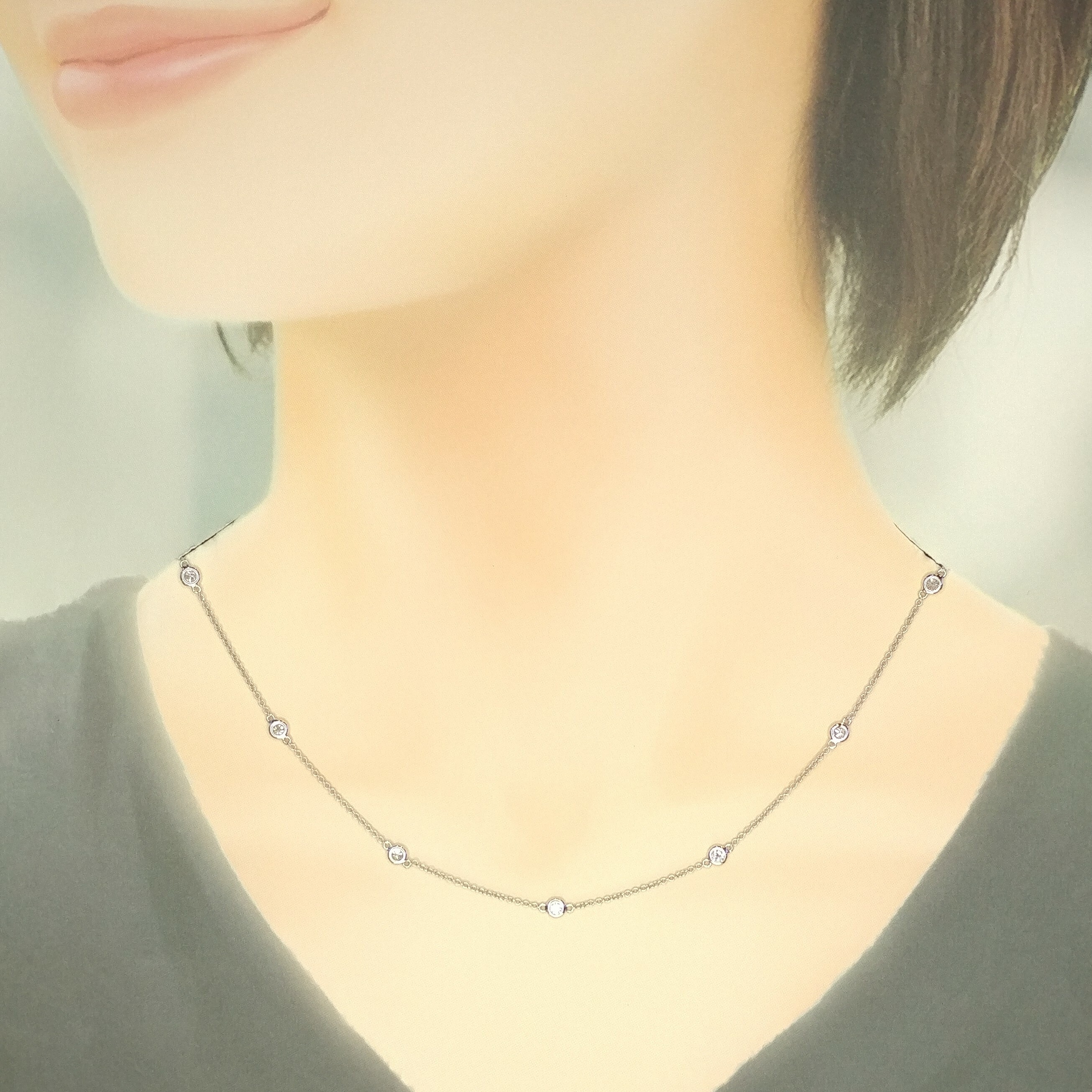 全新18K白金32份鑽石頸鍊