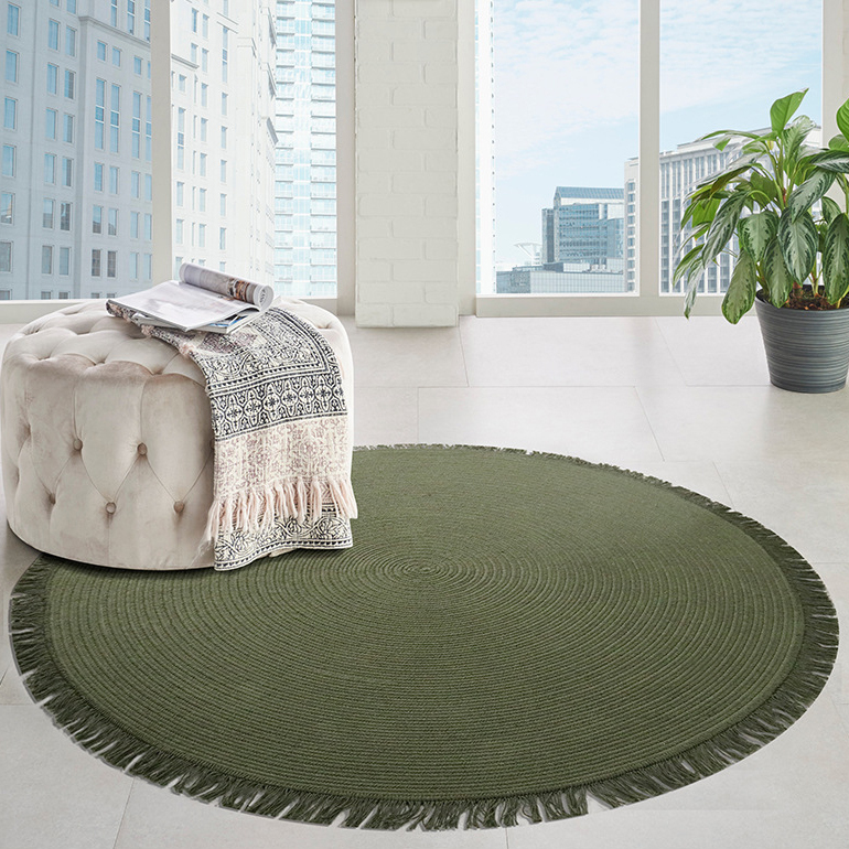 圓形手工棉織流蘇地毯
