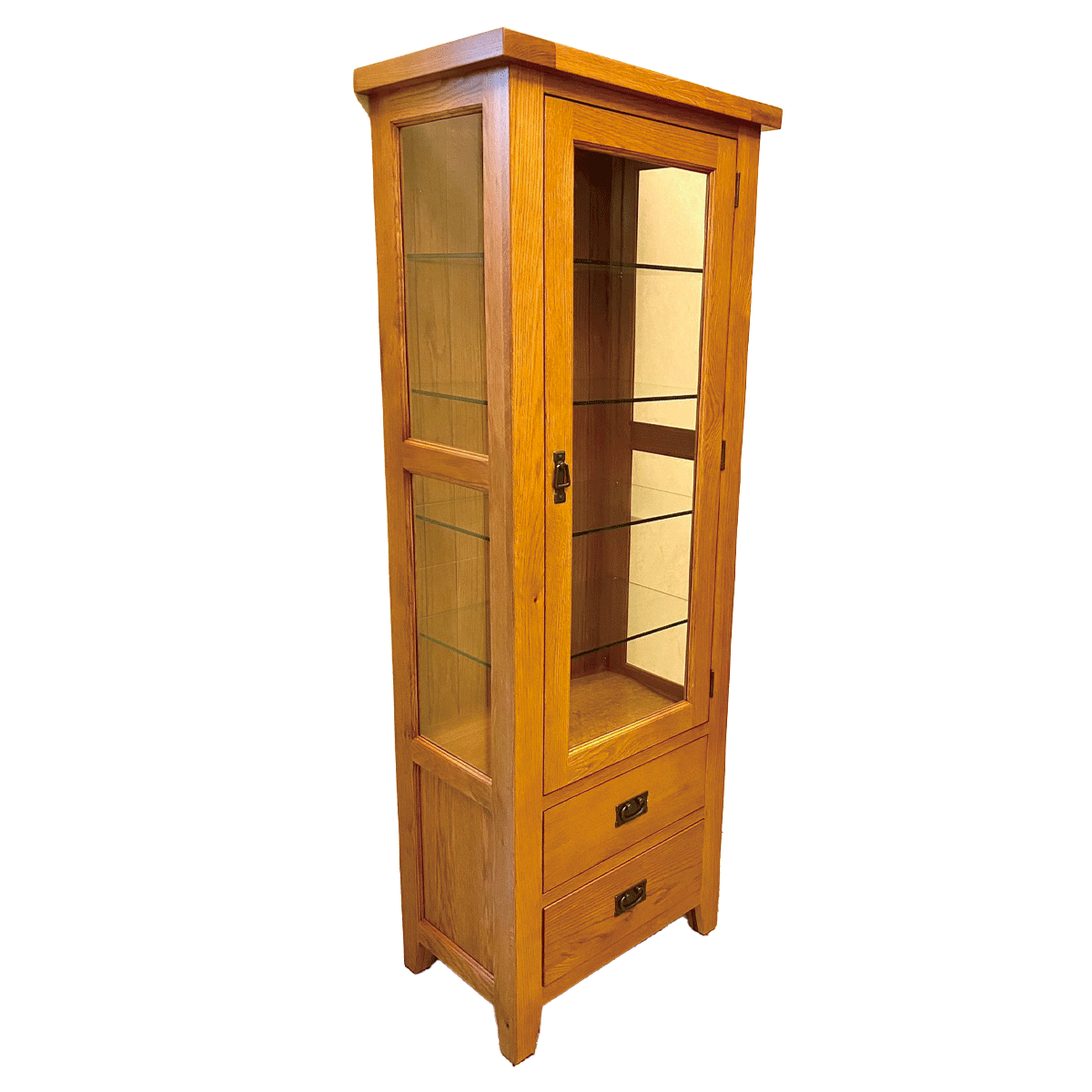 【OAK橡木】玻璃展示櫃-二抽