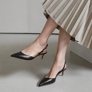 真皮裸跟 素色尖頭跟鞋(灰綠/黑/白)(33-41)