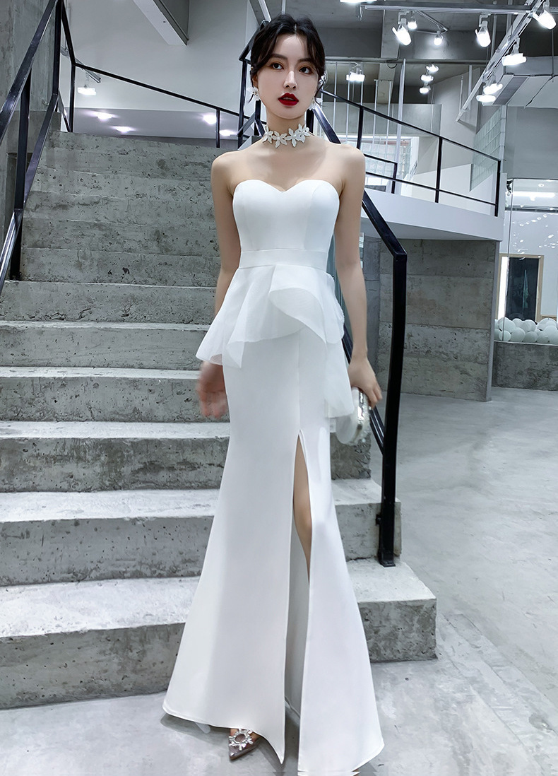 魚尾開衩 平口收腰禮服(黑/白)