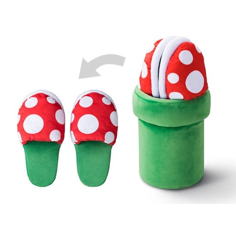超級瑪利歐  Super Mario 食人花拖鞋附收納桶 30cm