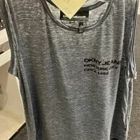 [S] DKNY JEANS LOGO SHOULDER PAD SLEEVELESS CREW NECK MUSCLE TEE,GREY, B3162DAJ-PEL (SD150)
