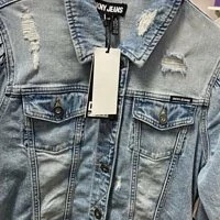 [S] DKNY PUFF SLEEVE DESTRUCTION TRUCKER JACKET, BLUE WASH, E2RL0688-BLUEWASH (SD151)