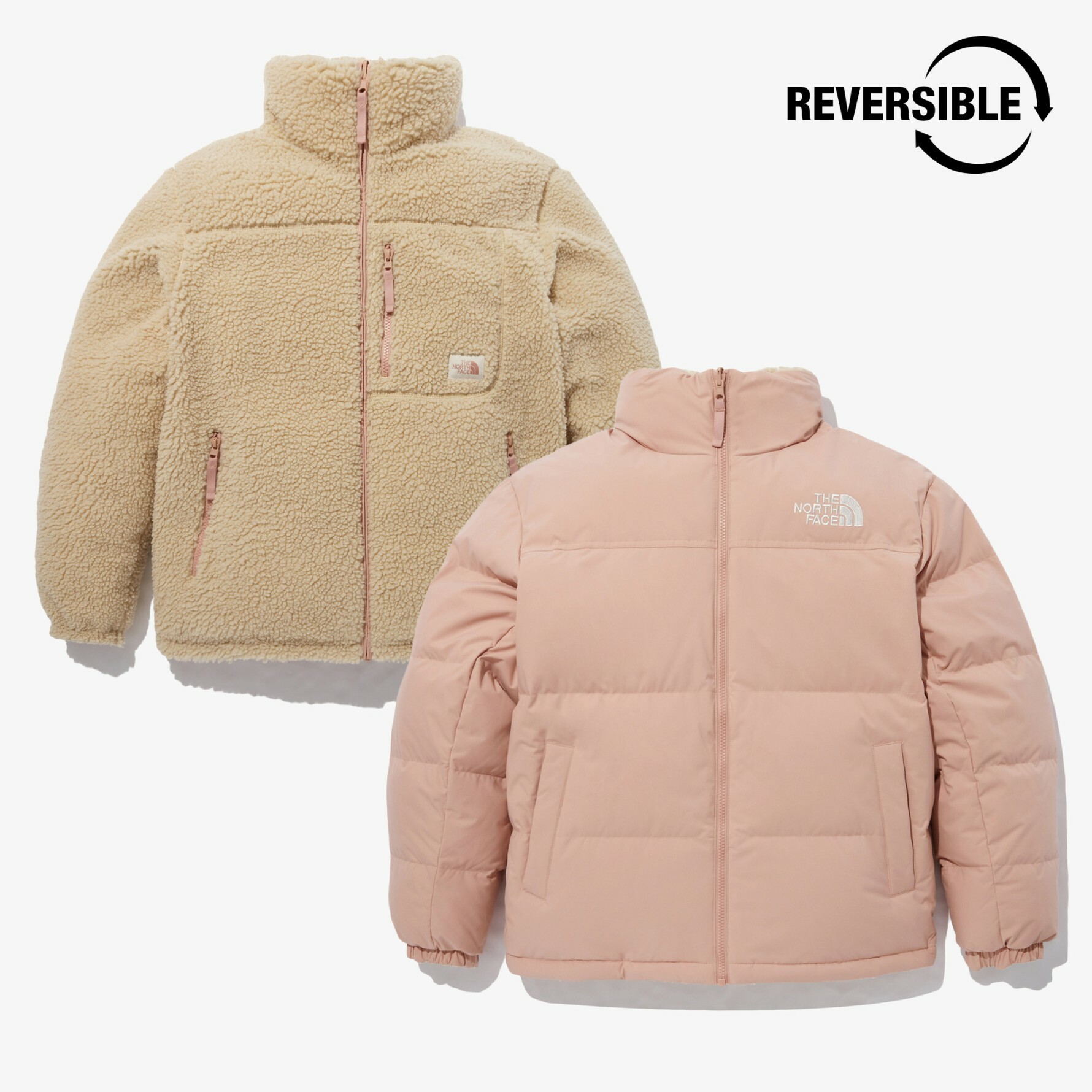THE NORTH FACE BE BETTER DOWN 雙面穿 絨毛 外套 粉卡其 NJ1DN77C