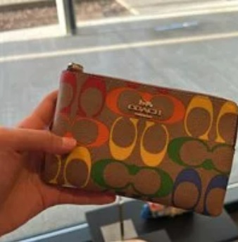 [S] COACH CORNER ZIP WRISTLET RAINBOW SIGNATURE CANVAS,KHAKI MULTI, 195031577857 (SCO67)