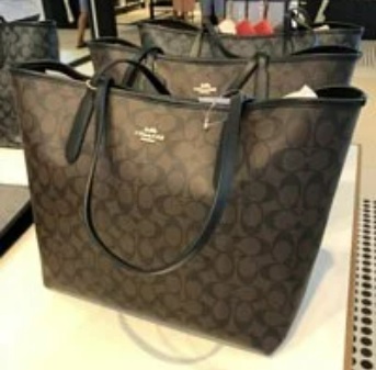 [S] COACH CITY TOTE IN SIGNATURE COATED CANVAS,BROWN/BLACK, 195031088087 (SCO68)