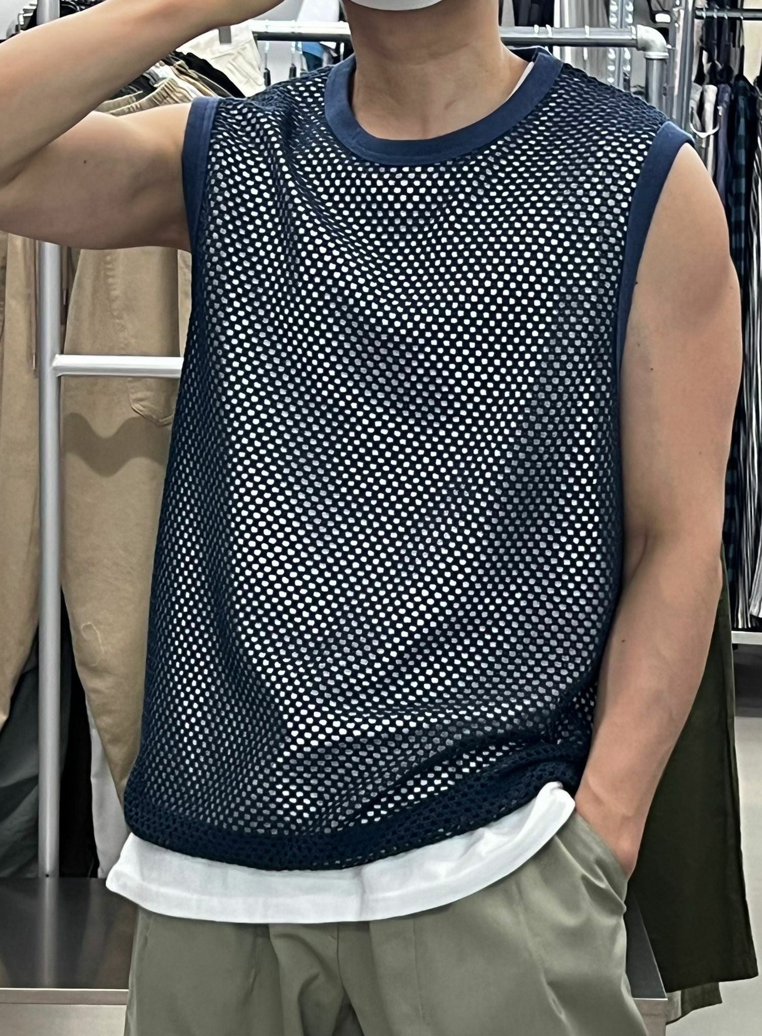 網紋圓領背心 V756